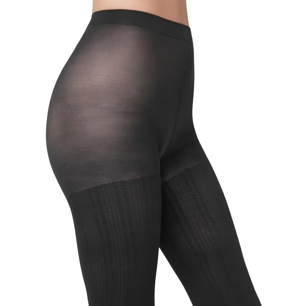 HUE Fashion Tights With Control Top Graphite Heather Cable Small-Medium